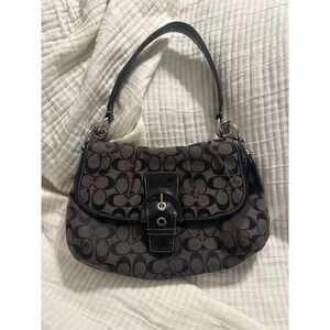 Coach SoHo Signature Flap Black Jacquard Logo Shoulder Bag